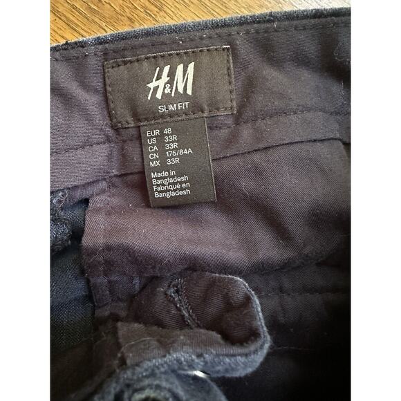 H&M Women's Blue 100% Linen Pants Straight Leg Size 33R High Rise - Picture 3 of 8